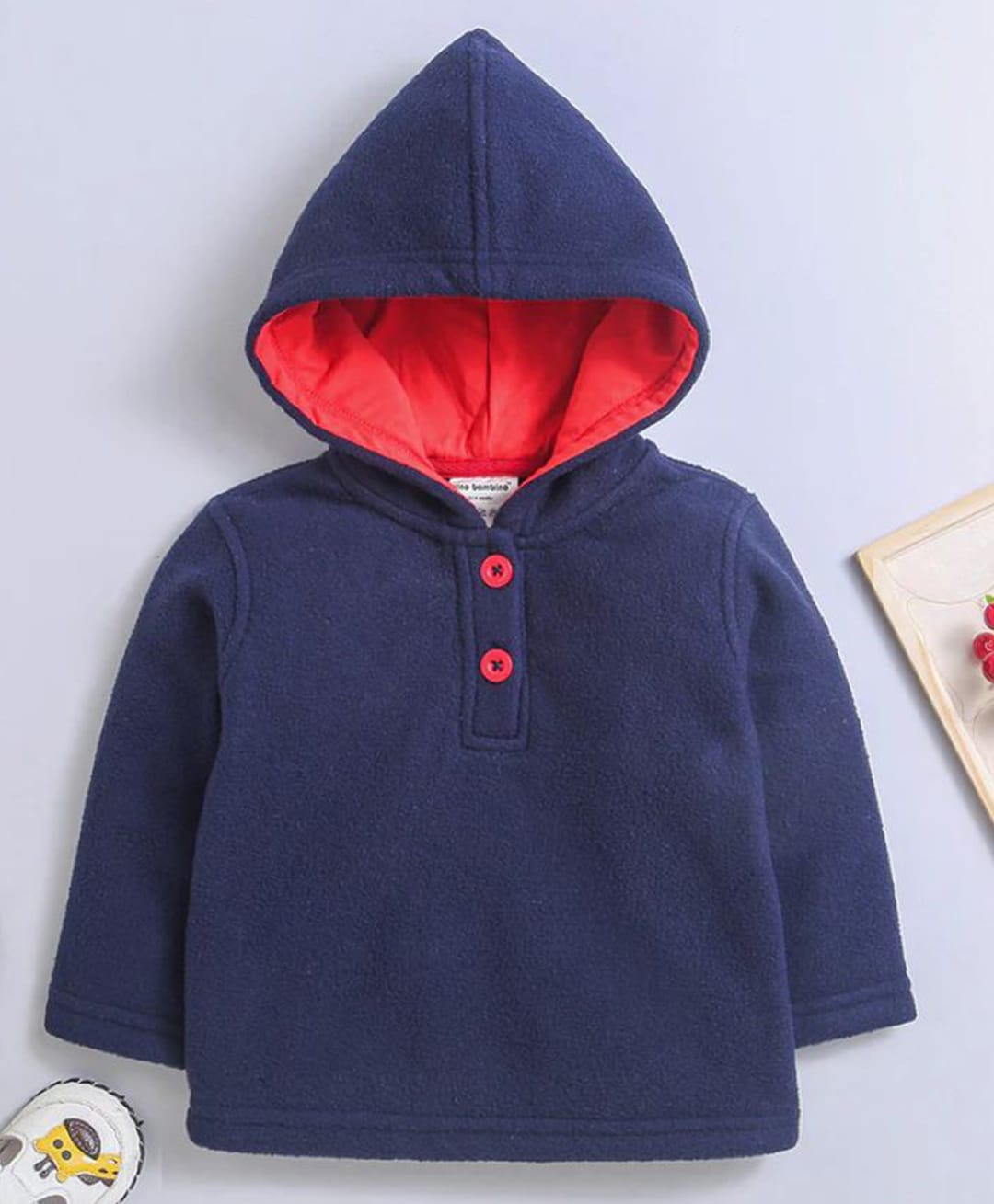Nino Bambino Fleece Knit Full Sleeves Solid Light Winter Hooded Sweatshirt - Blue-image-49