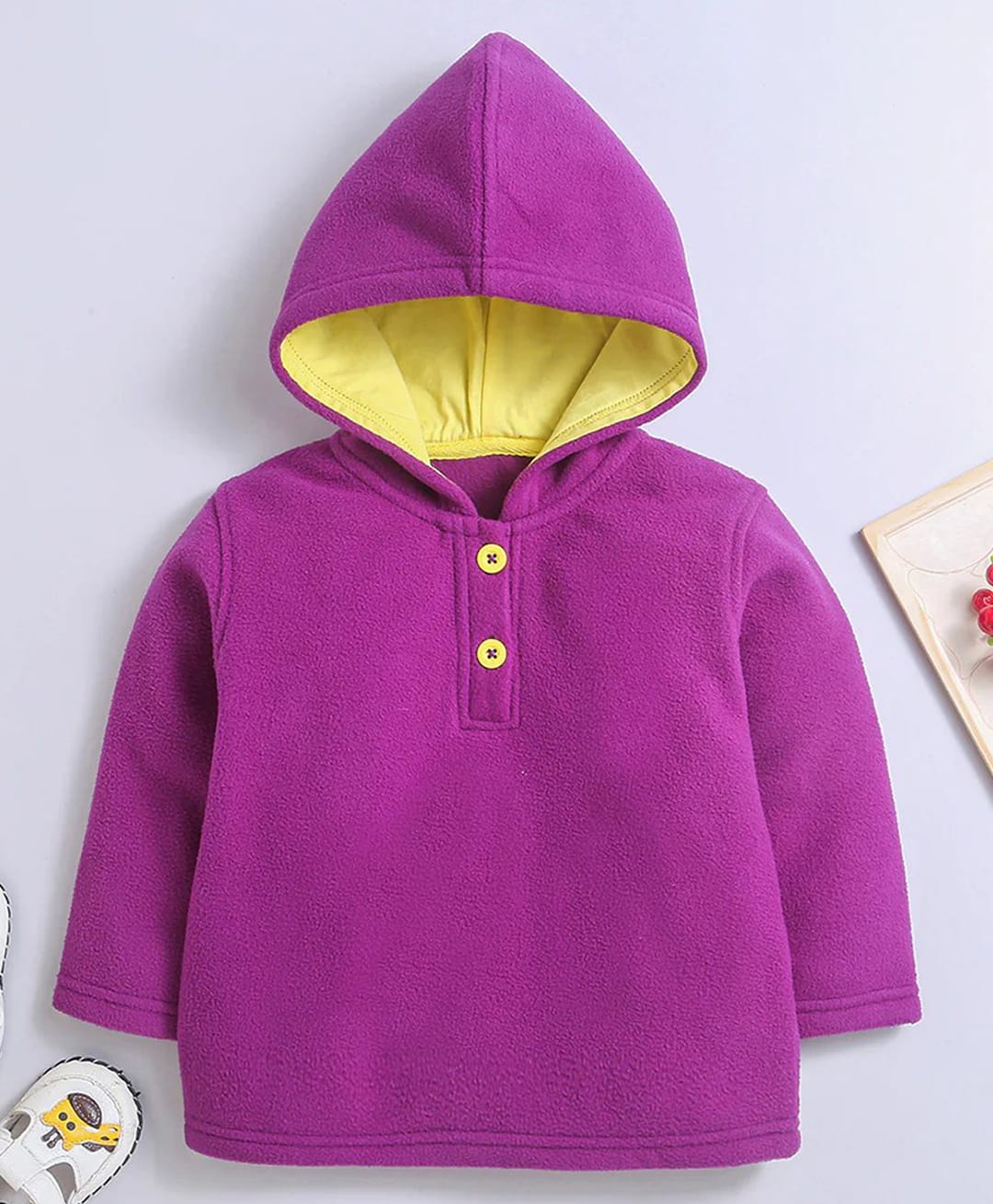 Nino Bambino Fleece Knit Full Sleeves Solid Pre Winter Hoodie - Purple-picture-11