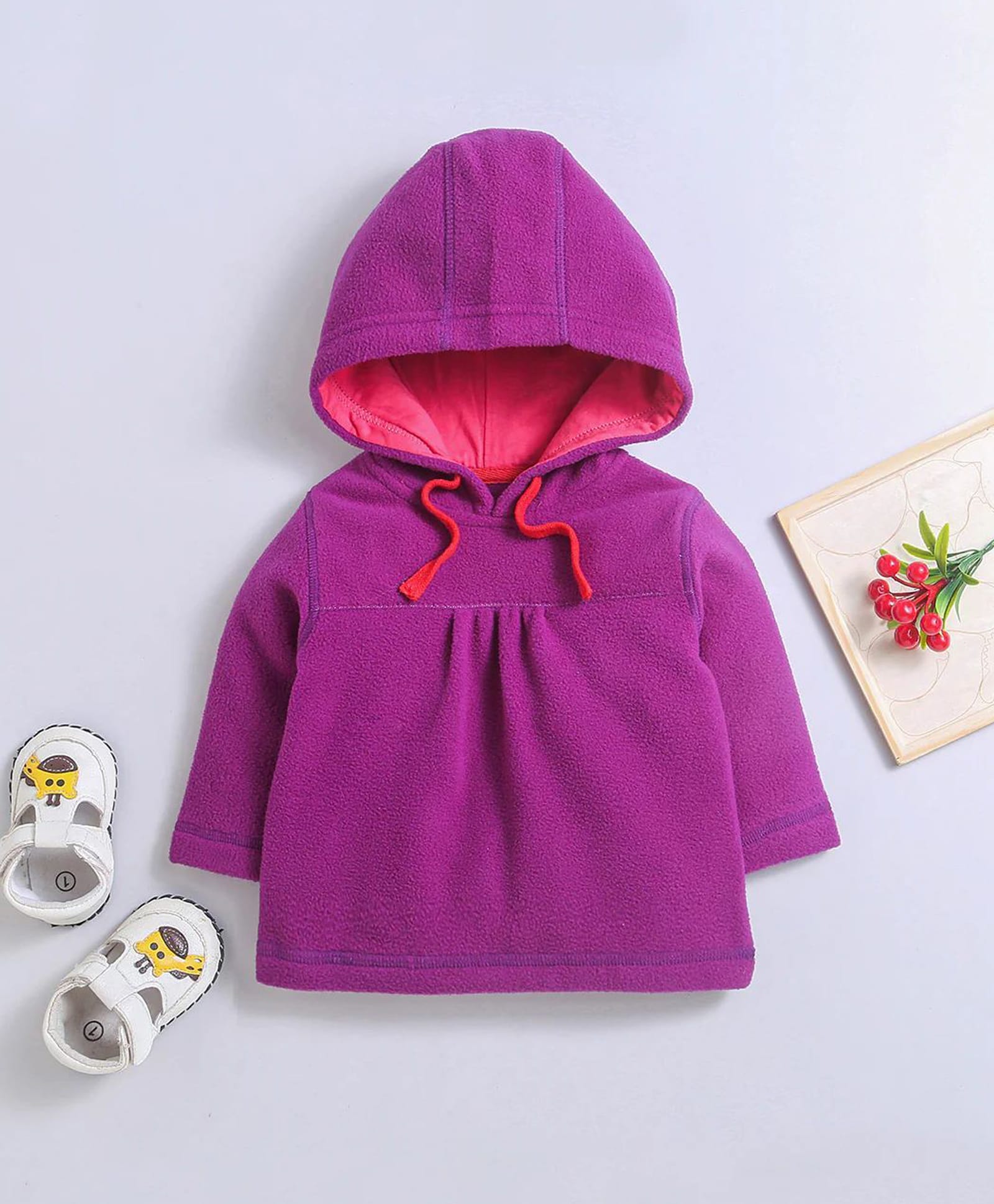 Nino Bambino Fleece Knit Full Sleeves Solid Hoodie - Purple-image-45