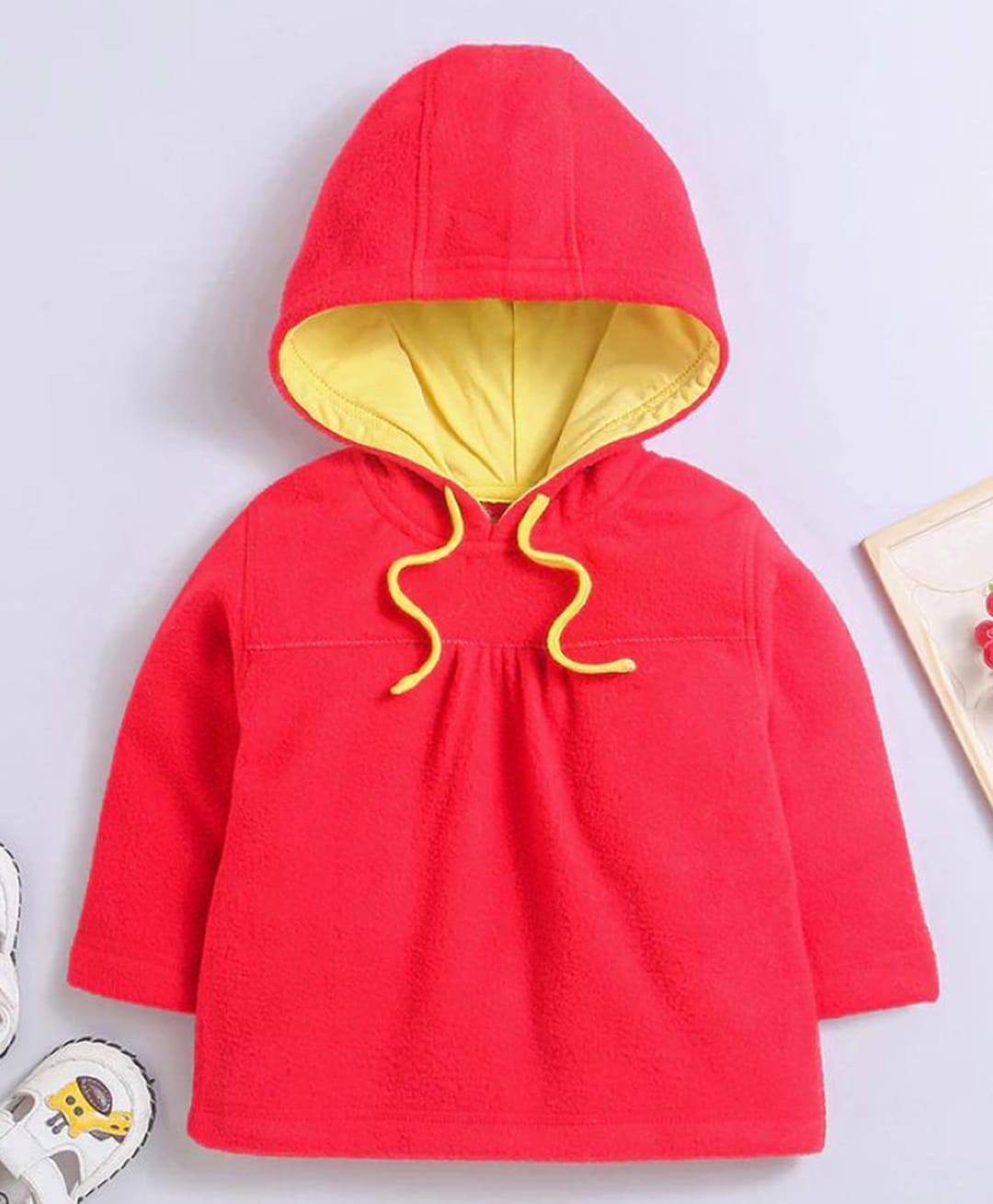 Nino Bambino Fleece Knit Full Sleeves Solid Light Winter Hooded Sweatshirt - Red-picture-26
