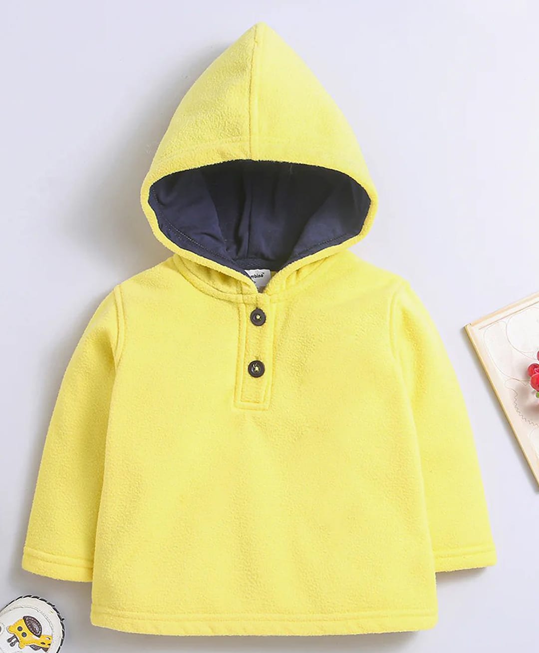 Nino Bambino Fleece Knit Full Sleeves Solid Pre Winter Hoodie - Yellow-picture-19