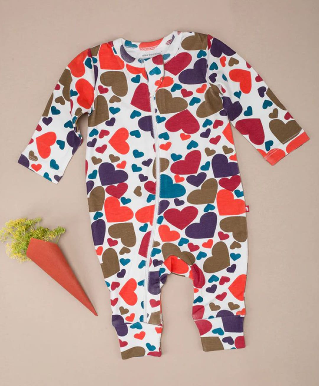 Nino Bambino Organic Cotton Knit Full Sleeves Heart Printed Romper - Multi Colour-picture-16