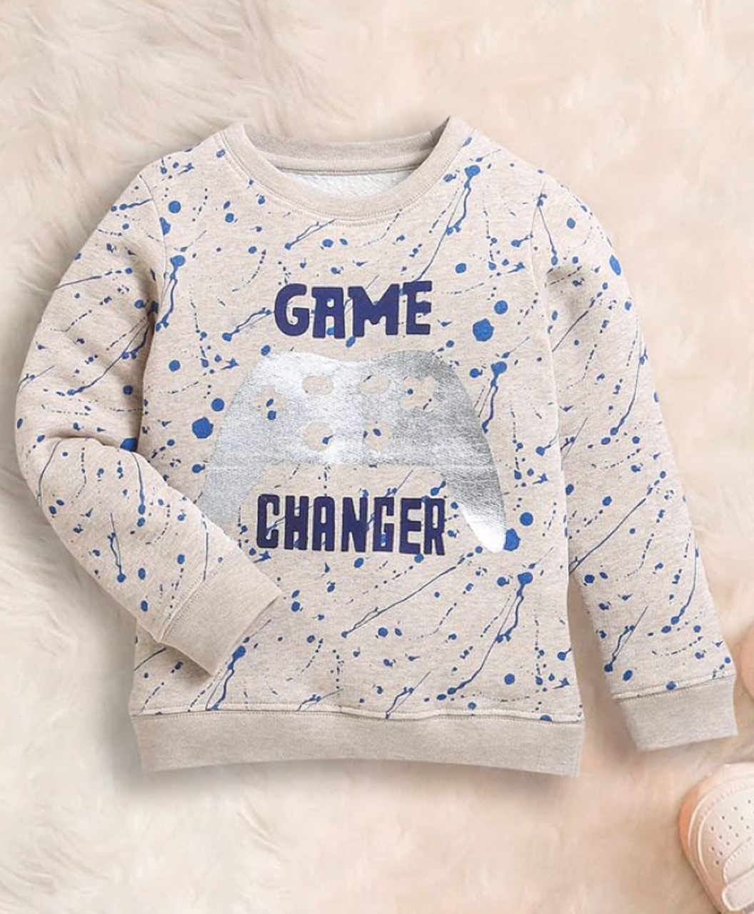 Nino Bambino Organic Cotton Knit Full Sleeves Game Changer Text Printed Pre Winter Sweatshirt - Grey-picture-22