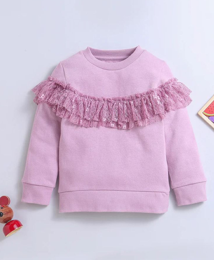 Nino Bambino Organic Cotton Knit Full Sleeves Solid Frill Applique Detailed Pre Winter Sweatshirt - Pink-image-20