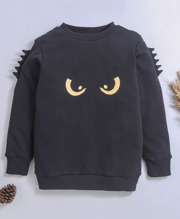 Nino Bambino Organic Cotton Knit Full Sleeves Eyes Printed Pre Winter Sweatshirt - Black-image-21