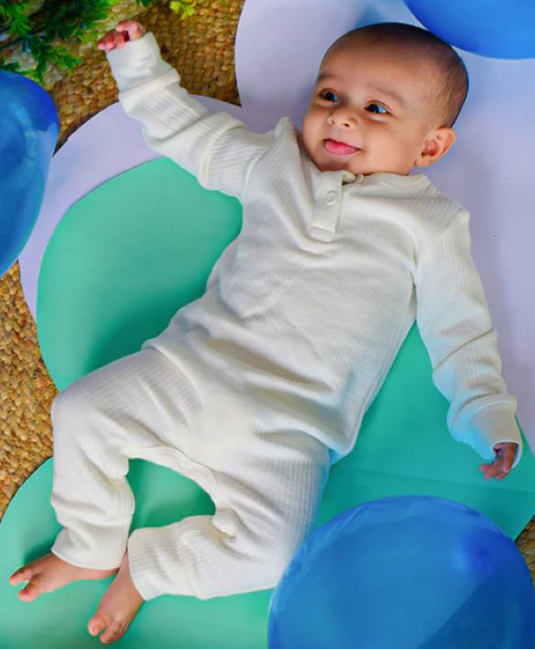 Nino Bambino Organic Cotton Knit Full Sleeves Striped Romper - White-image-23