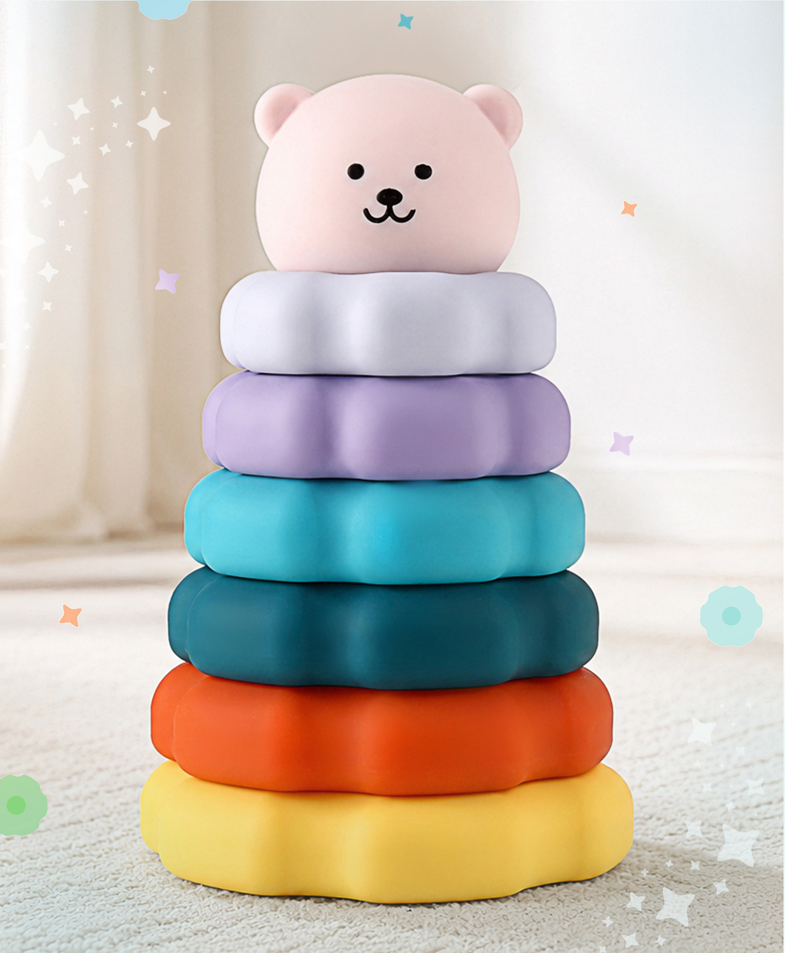 Bonfino Teddy Stacker Rings Toy for Kids BPA-Free Educational Sorting & Stacking Tower Smooth Rounded Edges Interactive Learning Toy Improves Hand-eye Coordination Gifting Idea for Toddlers-picture-27