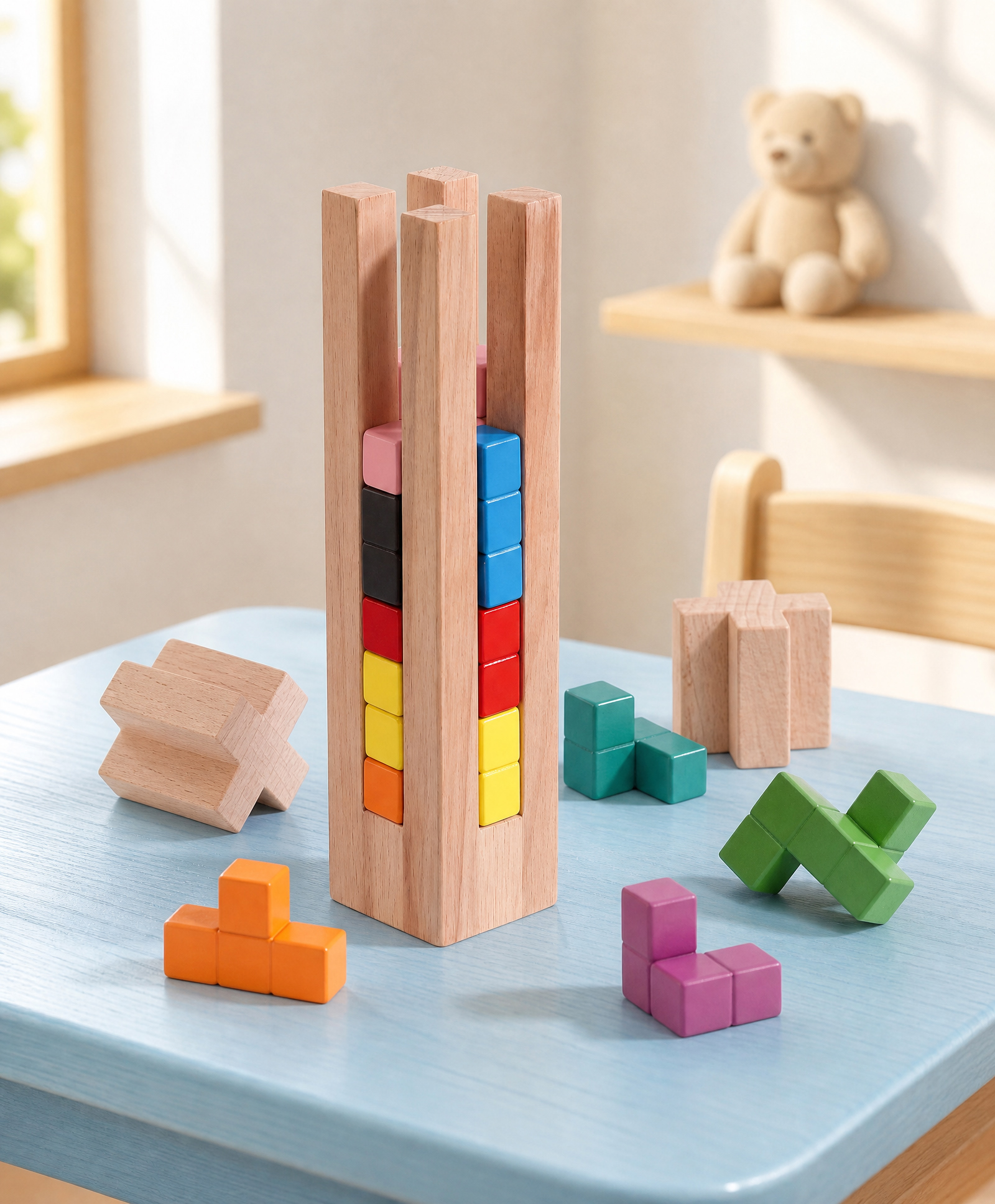 Play Nation Wooden 3D Stacking Puzzle for Kids Tetris Inspired Educational Shape Matching & Learning Toy Safe & Durable BIS Certified 3 Difficulty Levels Improves Concentration and Logical Thinking-image-36