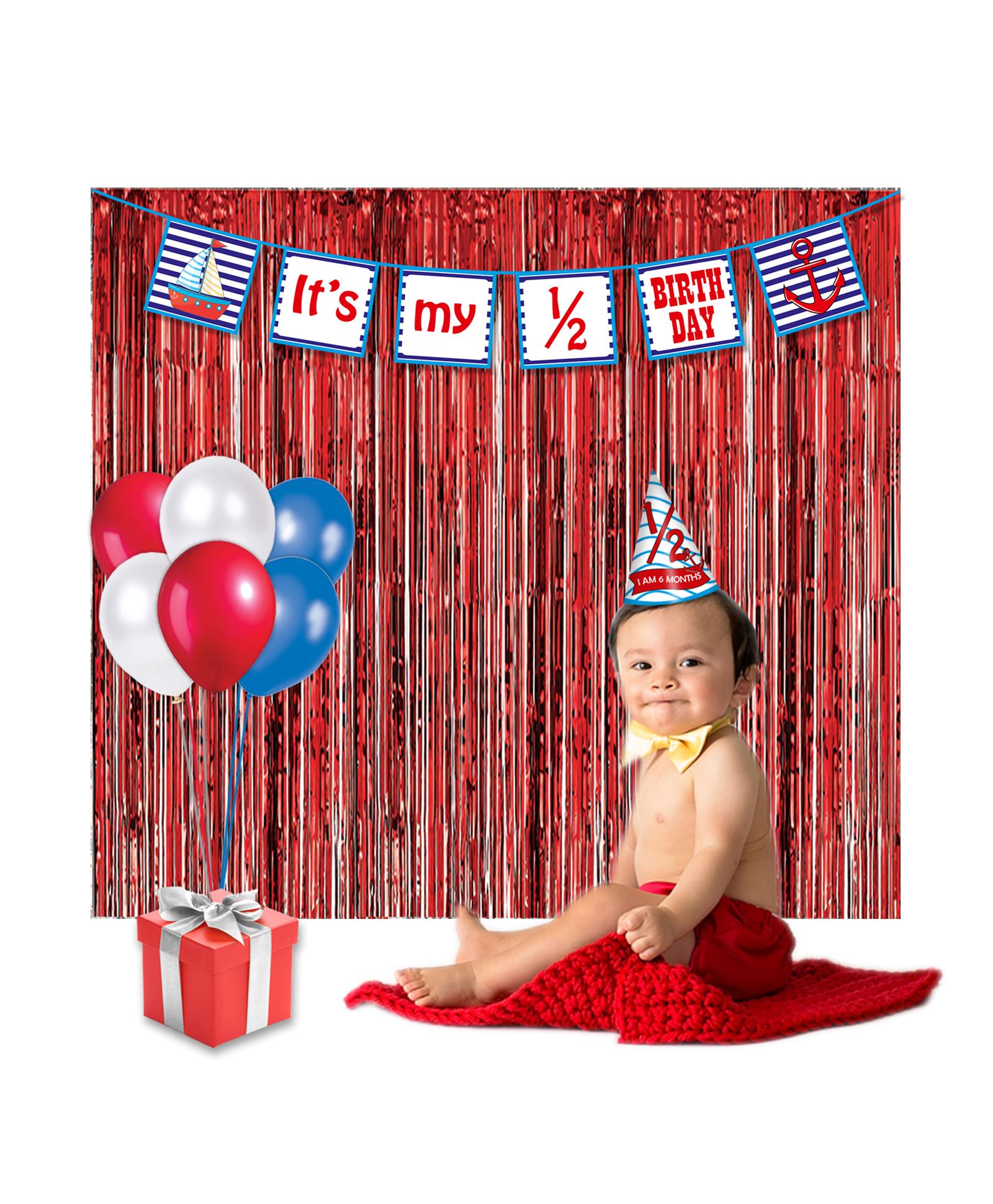 Party Propz Half Birthday Party Decoration Combo Red 30 Pieces