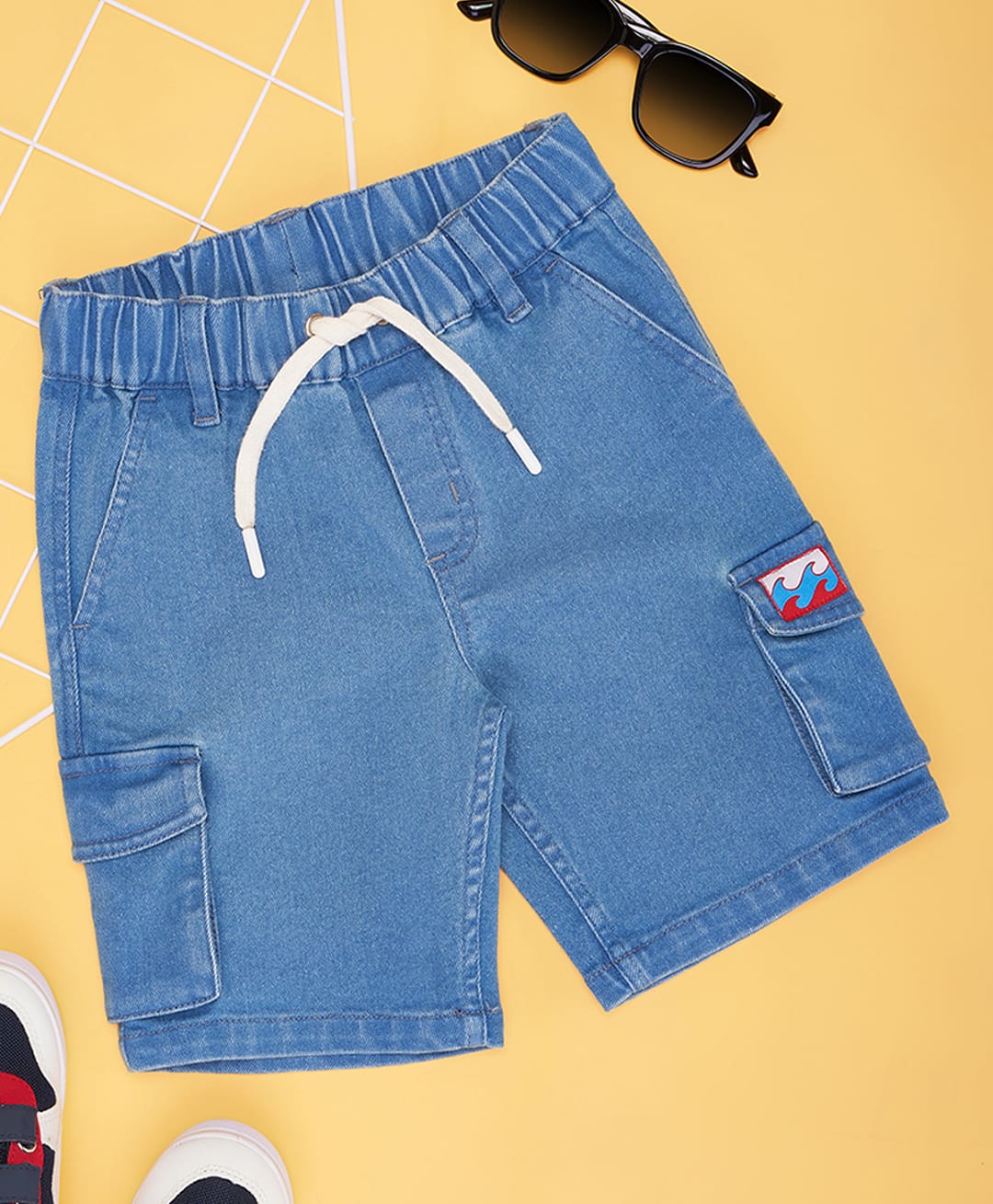 Pantaloons Junior Denim Wave Embroidered Shorts - Navy Blue-image-24