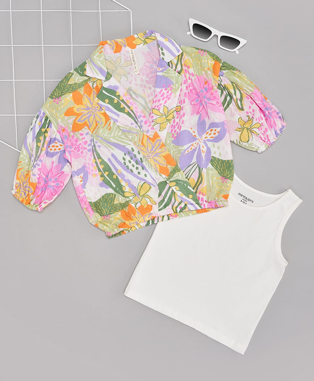 Pantaloons Junior Viscose Woven Full Puffed Sleeves Floral Printed Shirt Style Top With Inner - White-picture-23