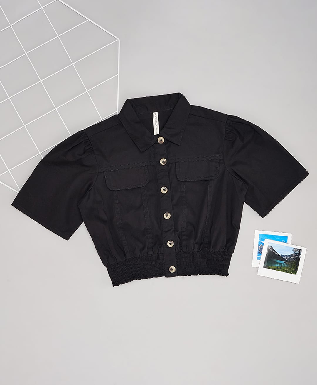 Pantaloons Junior Cotton Woven Half Sleeves Solid Shirt Style Top - Black-picture-19