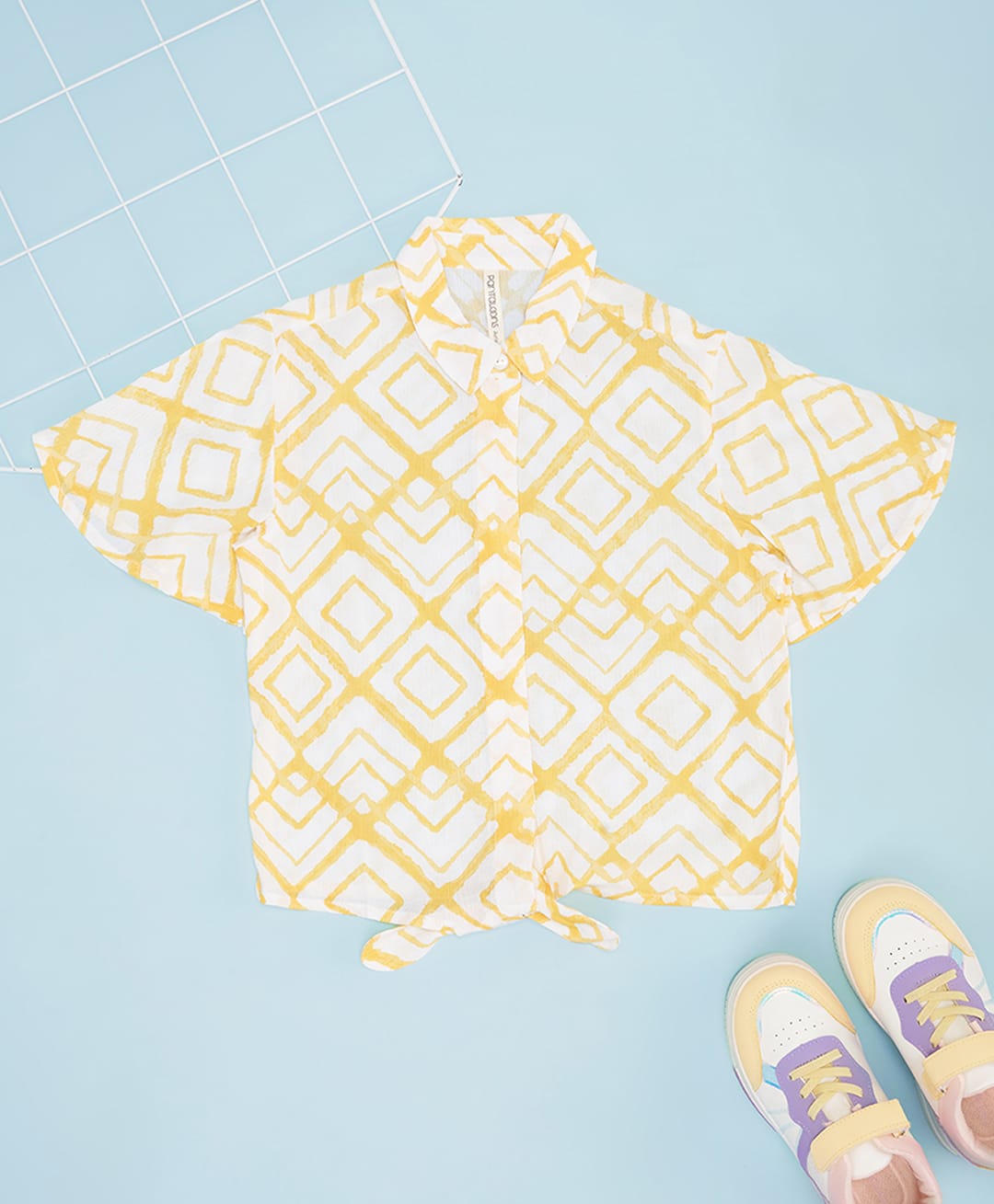 Pantaloons Junior Rayon Woven Half Sleeves Geometric Printed Shirt Style Top - Yellow-picture-15