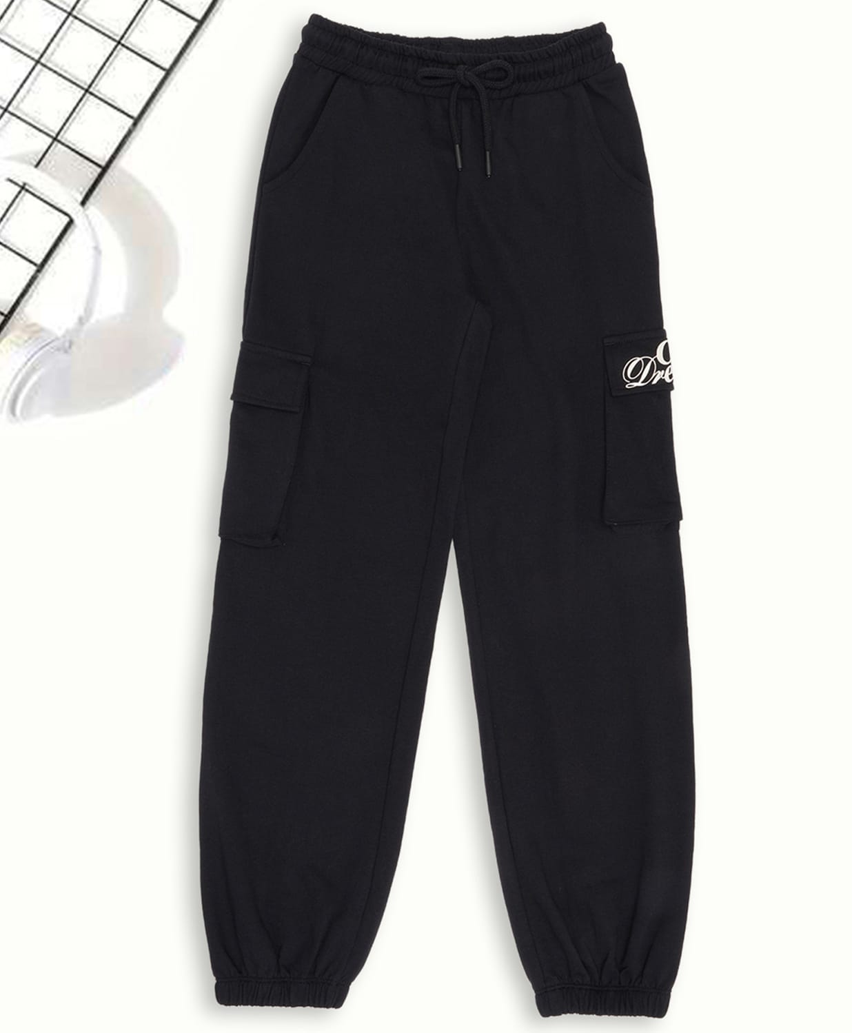Pantaloons Junior Terry Knit Chase Dreams Text Printed Joggers - Black-picture-26