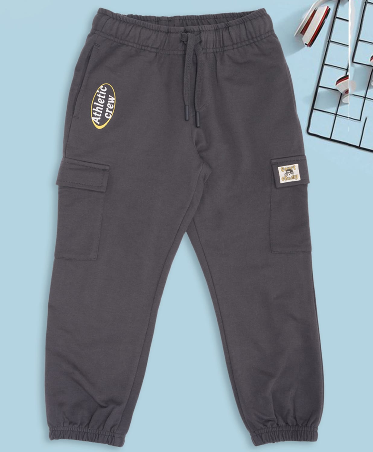 Pantaloons Junior Cotton Knit Athletic Crew Text Printed Pants - Grey-picture-23