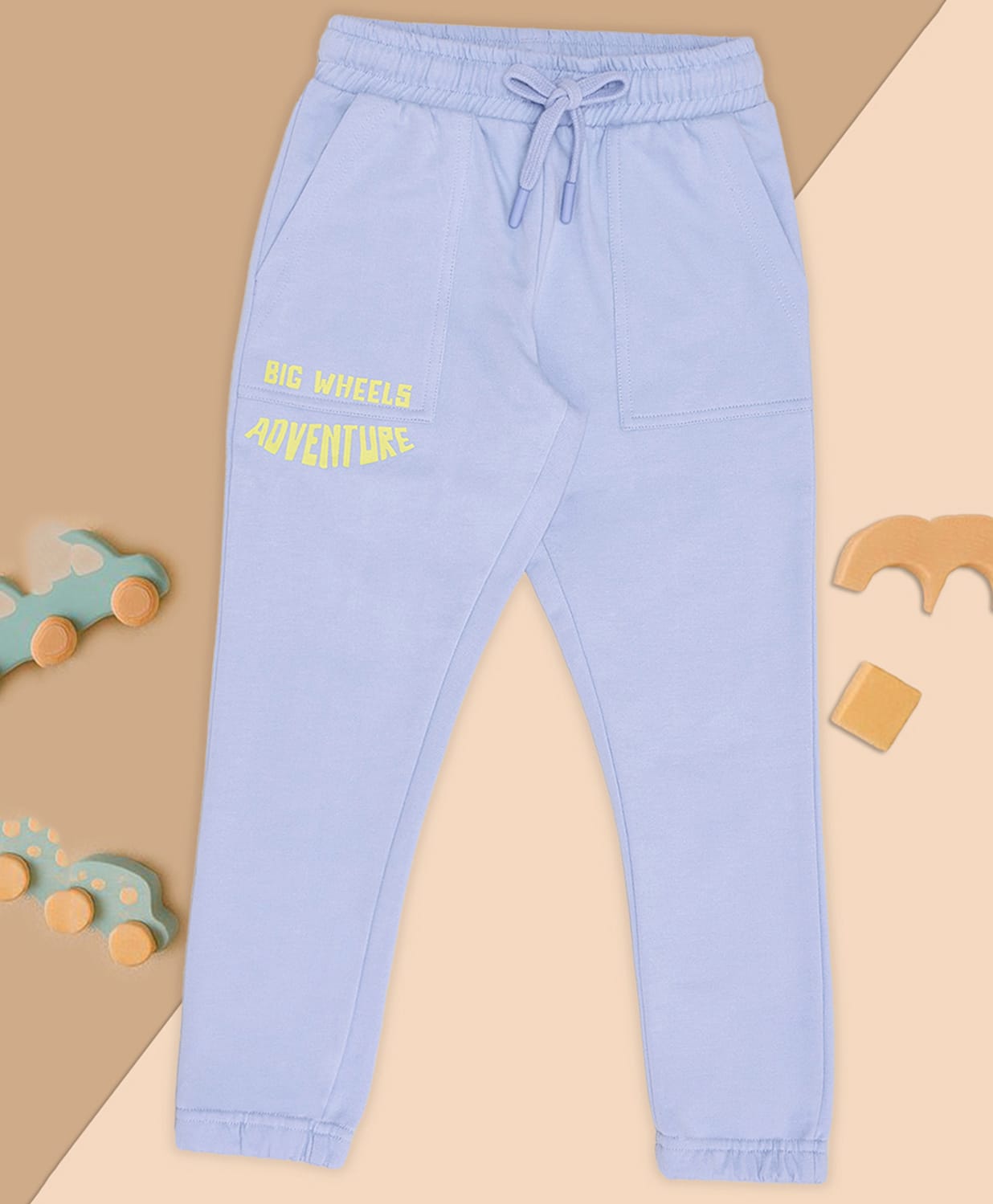 Pantaloons Junior Cotton Knit Big Wheels Adventure Text Printed Joggers - Blue-picture-23