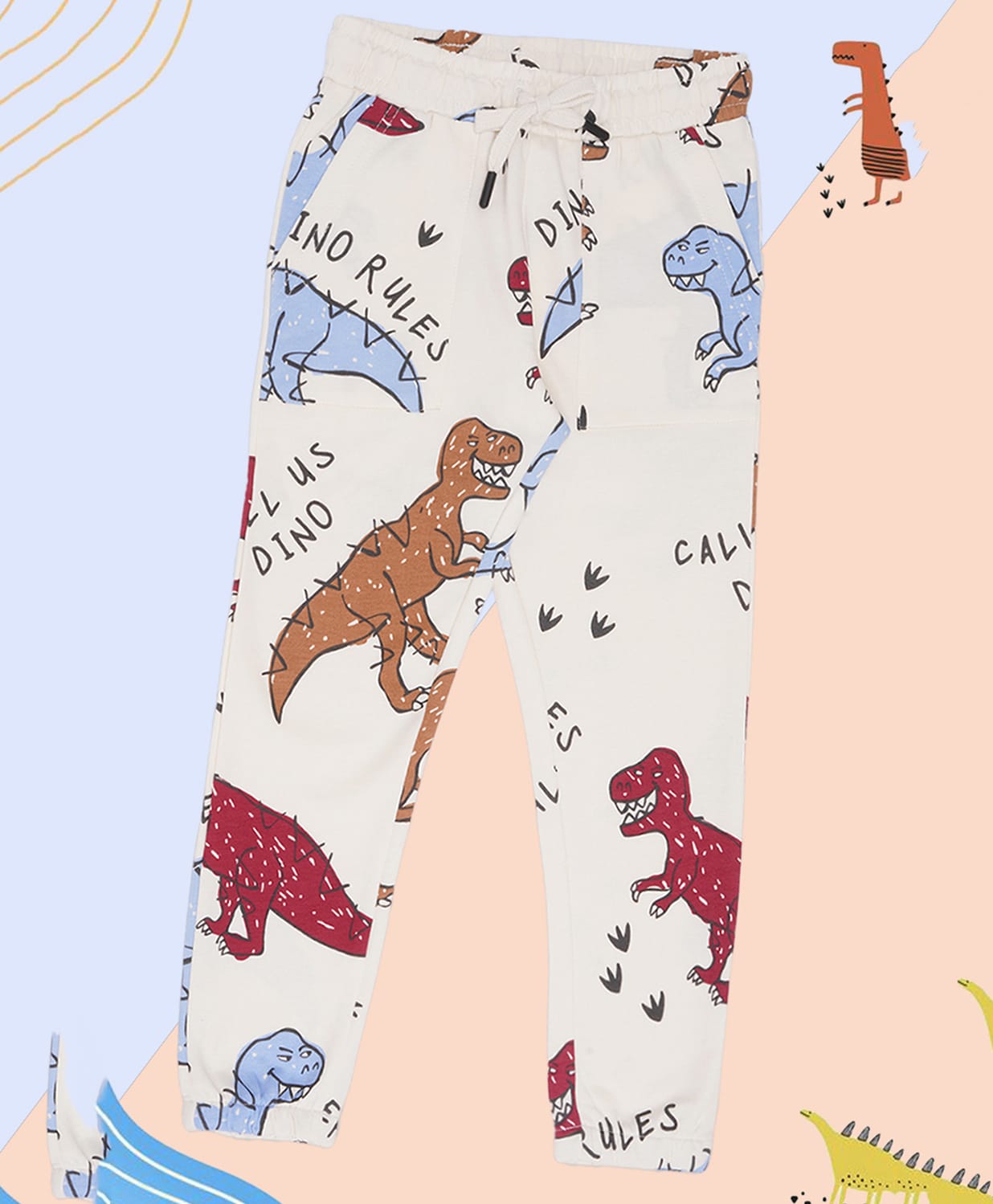 Pantaloons Junior Cotton Knit Dinosaur Printed Joggers - Off White-picture-33