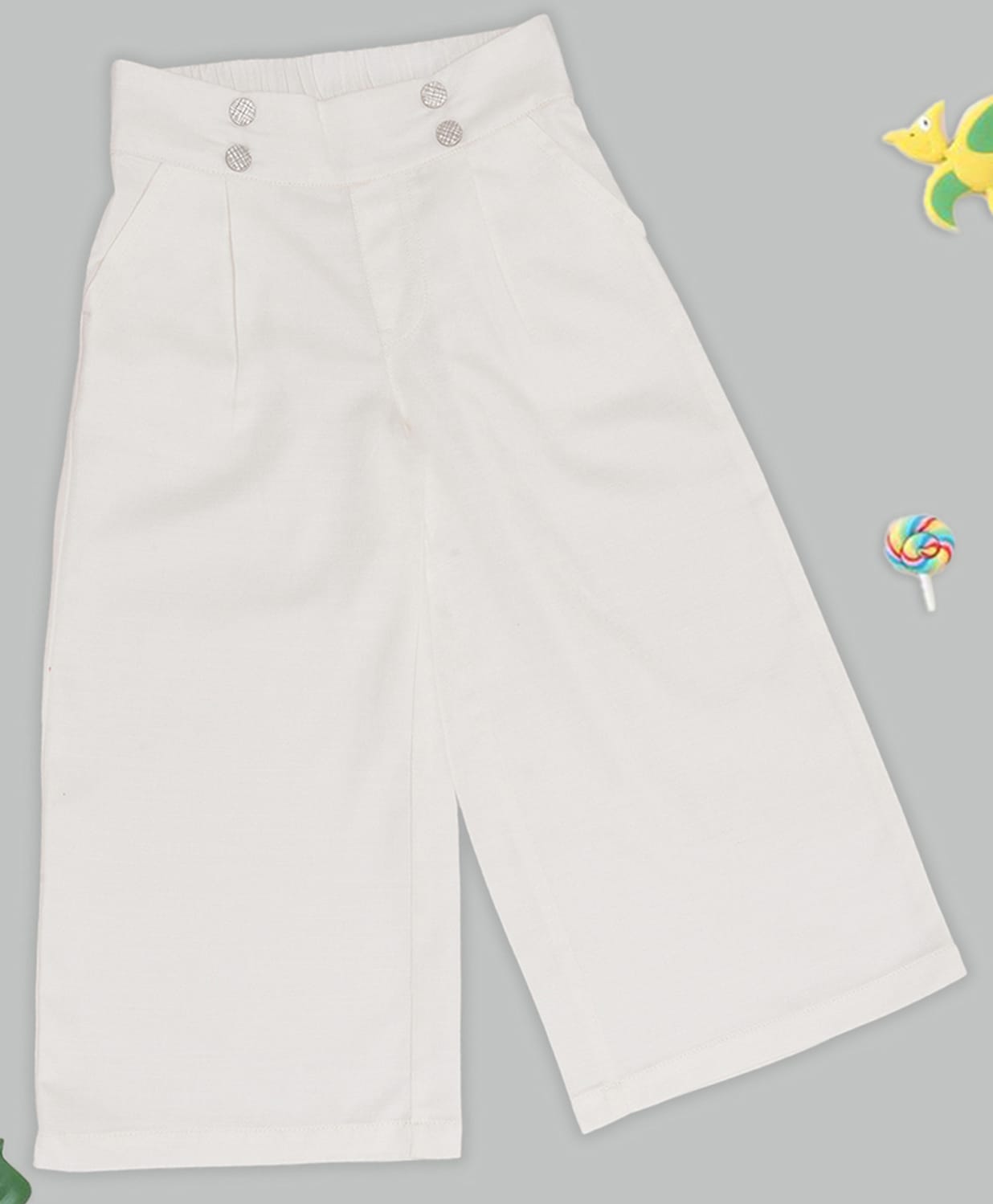 Pantaloons Junior 100% Lyocell Woven Solid Wide Legged Pants - Off White-picture-39