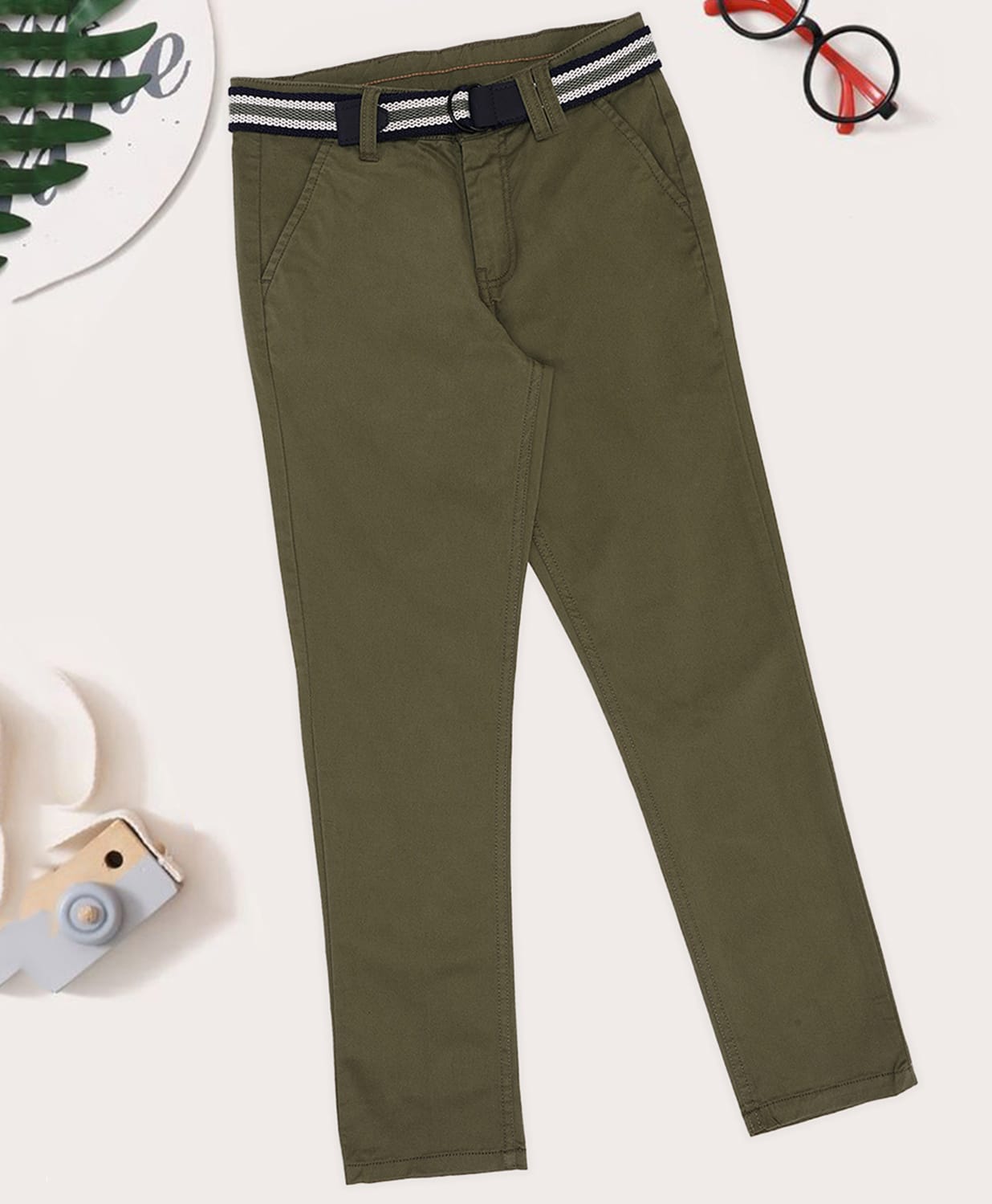 Pantaloons Junior Cotton Spandex Woven Solid Pant - Olive Green-picture-11