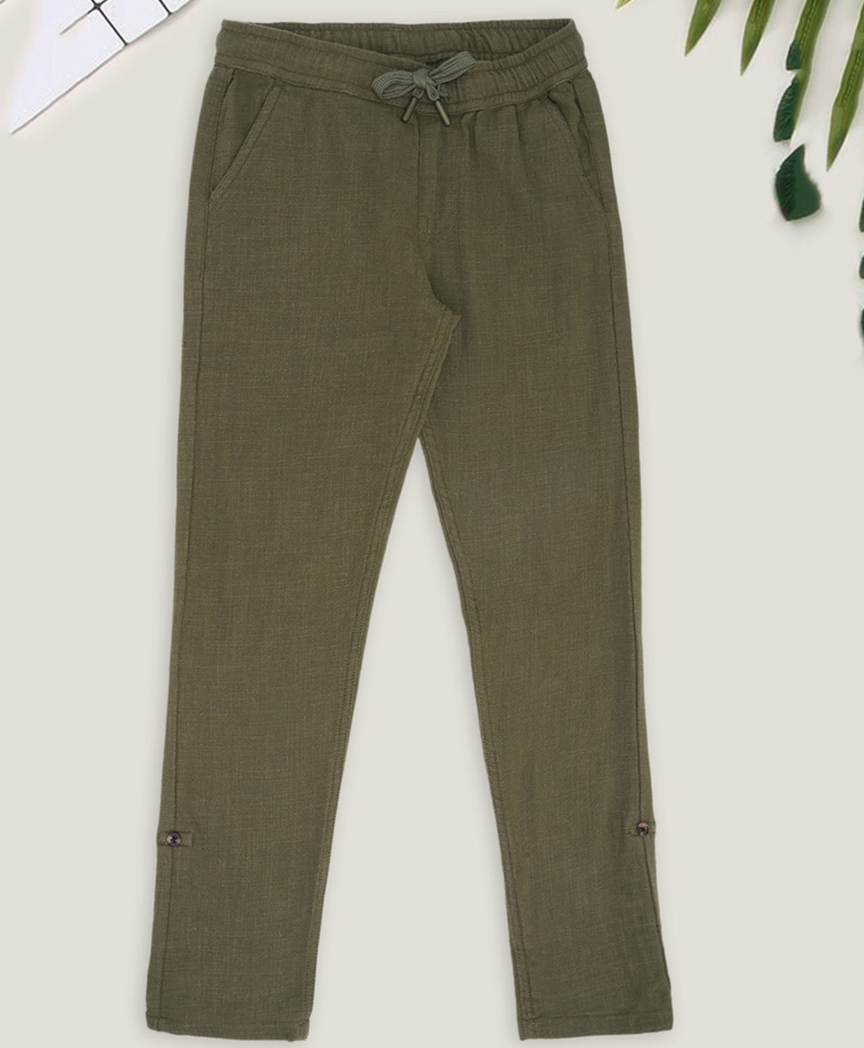 Pantaloons Junior Cotton Woven Solid Pant - Olive Green-picture-40