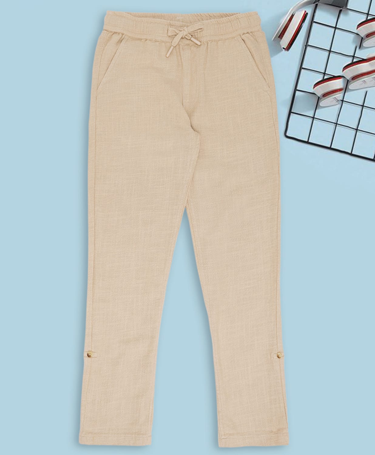 Pantaloons Junior Cotton Button Detail Solid Pant - Khaki-picture-25