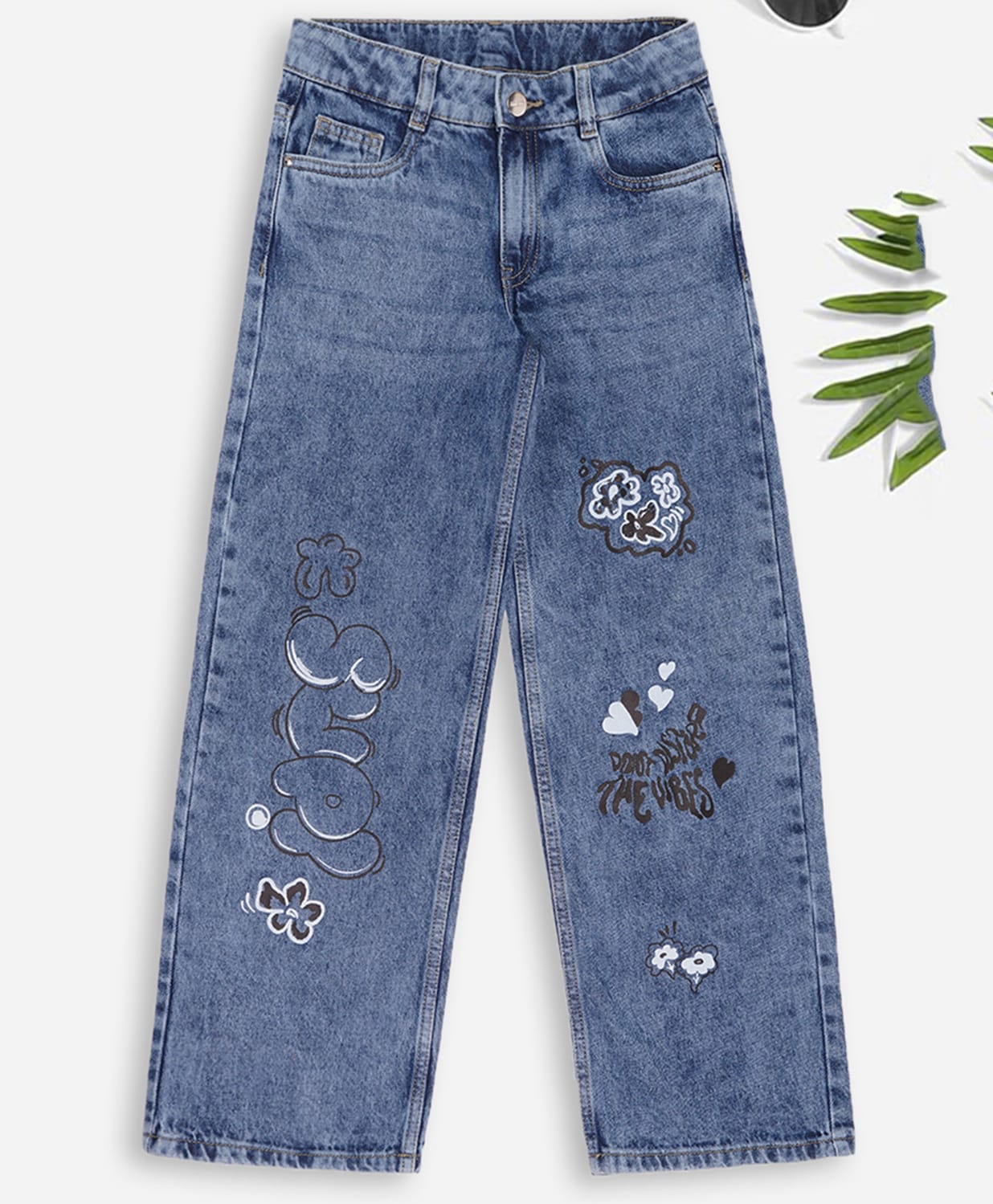Pantaloons Junior Cotton Denim Graffiti Style Printed Jeans - Blue-picture-24