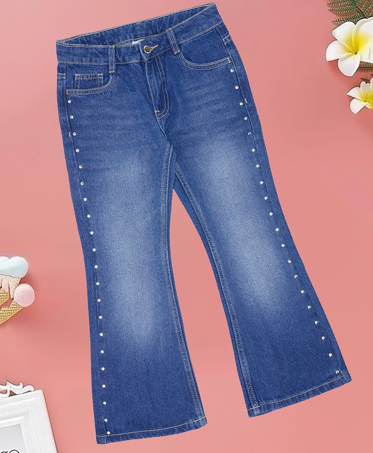 Pantaloons Junior Cotton Denim Metal Studs Detailed Washed Jeans - Blue-picture-22