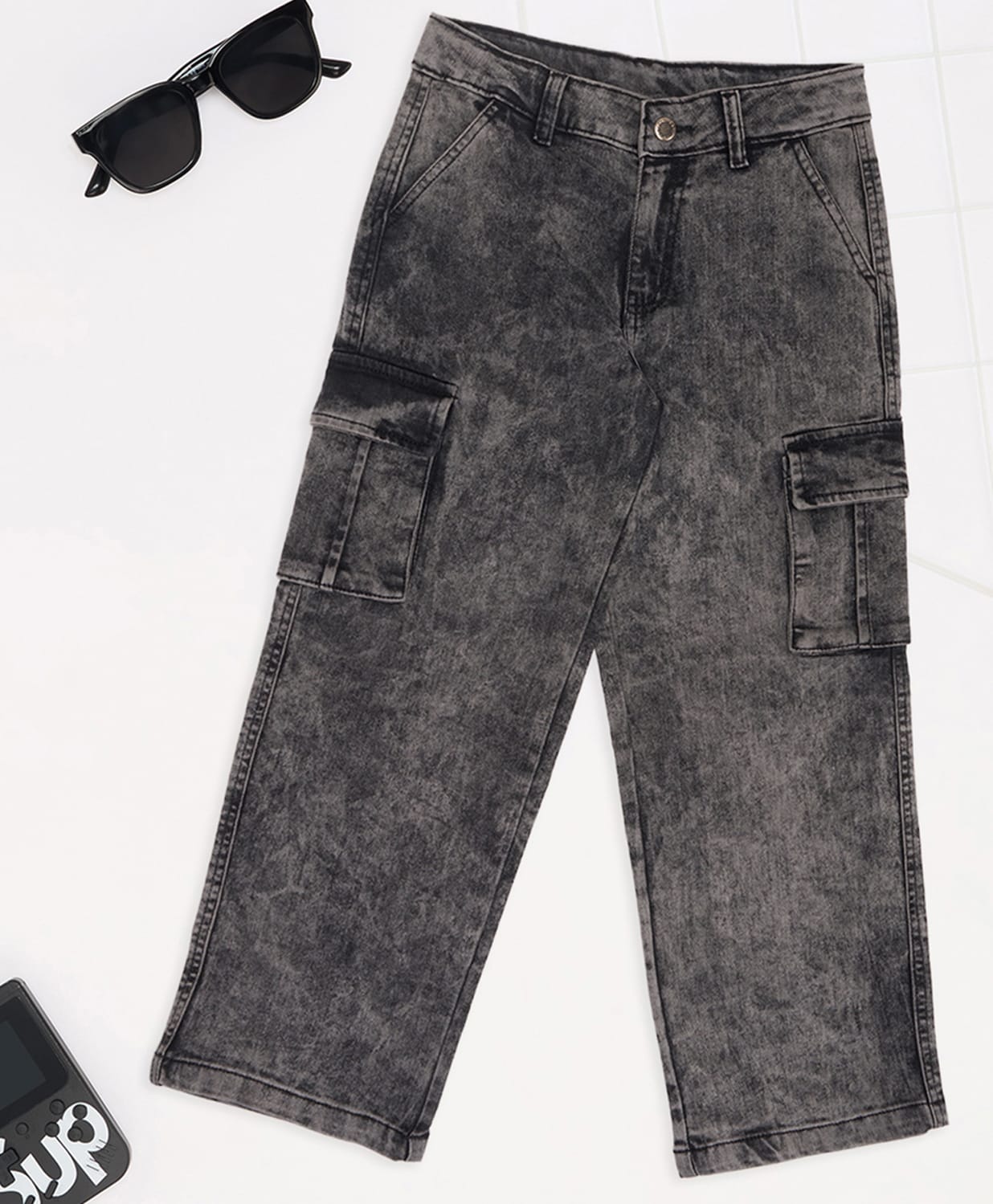 Pantaloons Junior Cotton Denim Washed Jeans - Black-image-48