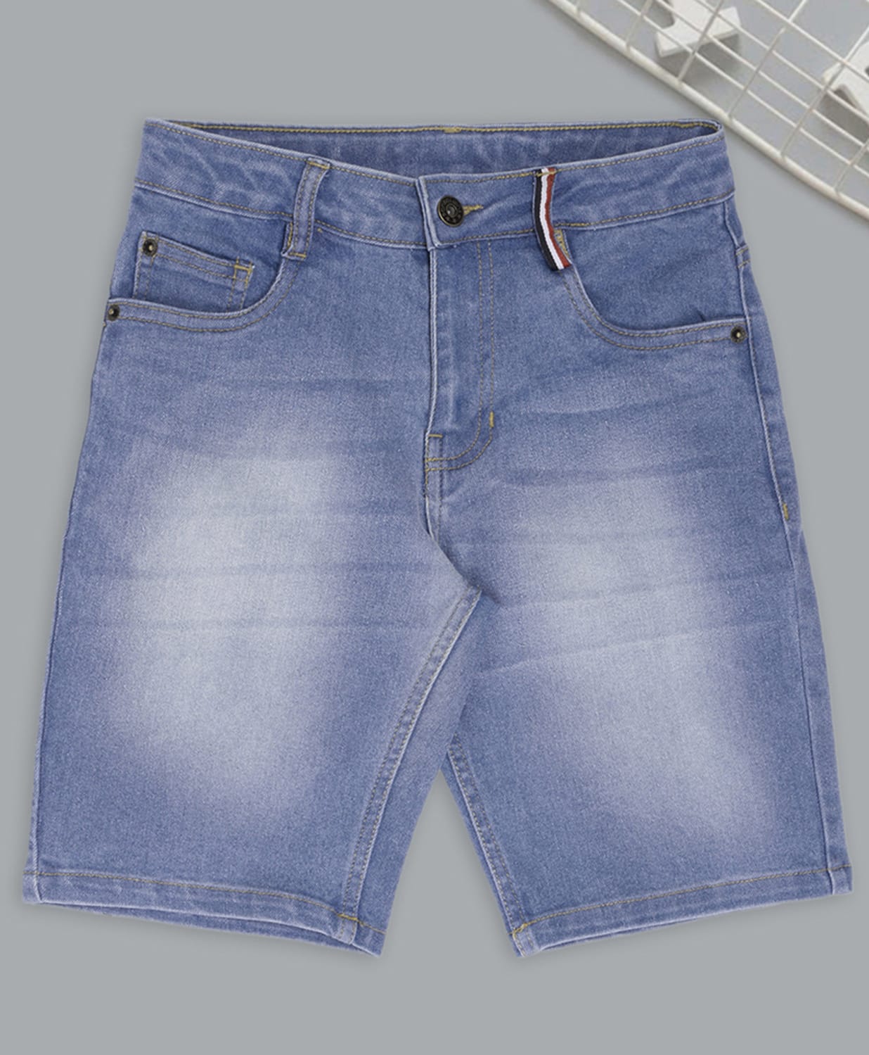 Pantaloons Junior Cotton Denim Mild Washed Shorts - Blue-picture-16