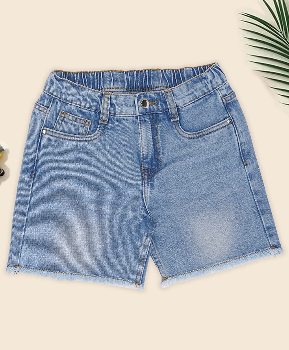 Pantaloons Junior Cotton Denim Mild Washed Shorts - Blue-picture-30