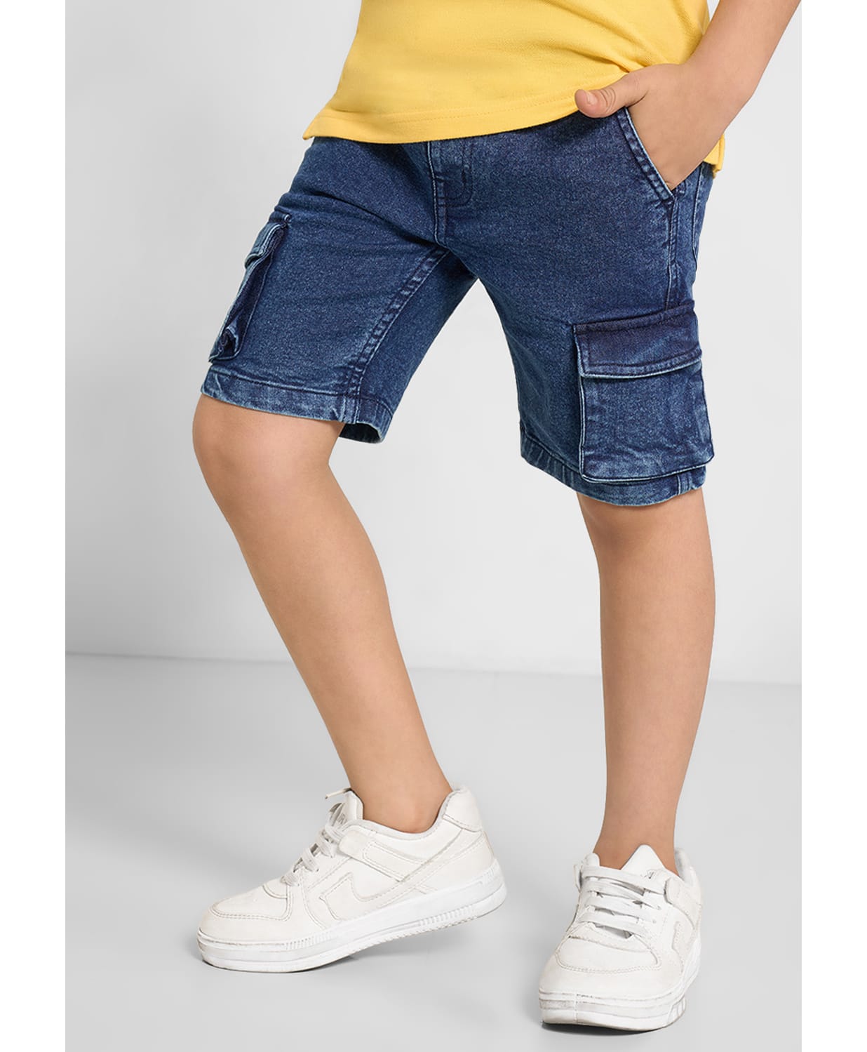 Pantaloons Junior Cotton Denim Mild Washed Shorts - Blue-picture-36