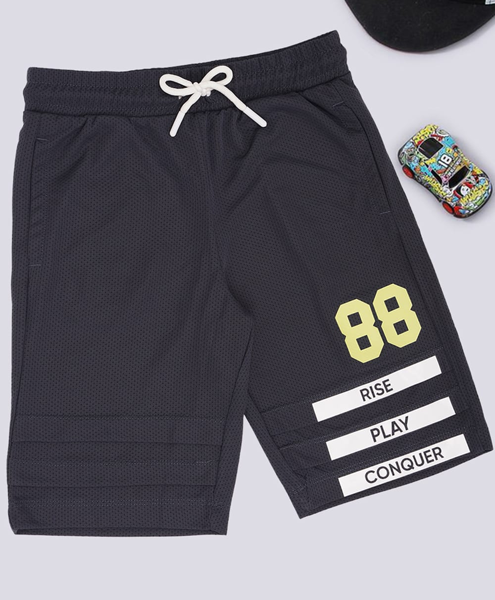 Pantaloons Junior Knit Rise Play Conquer Text Printed Shorts - Black-picture-23