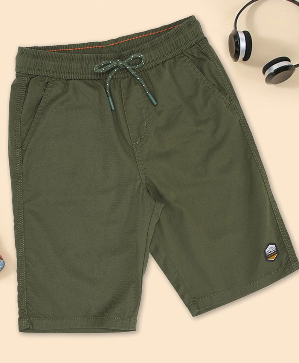 Pantaloons Junior Cotton Woven Solid Shorts - Olive Green-picture-39