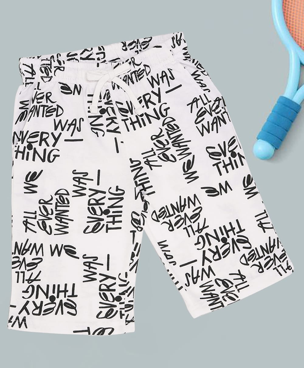 Pantaloons Junior Cotton Knit Typography Printed Shorts - White-picture-19