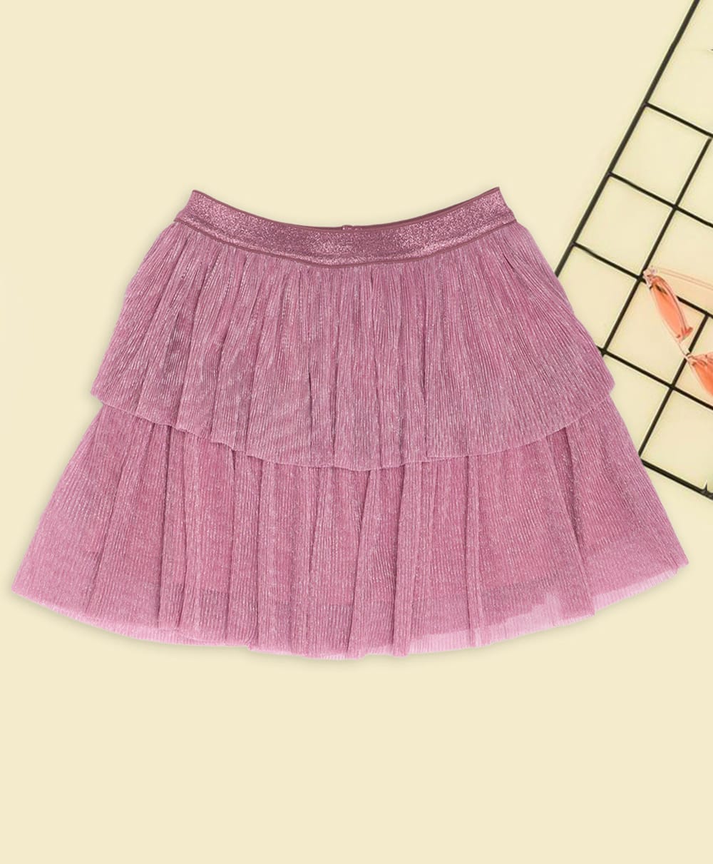 Pantaloons Junior Knit Glittered Layered Skirt - Pink-picture-11