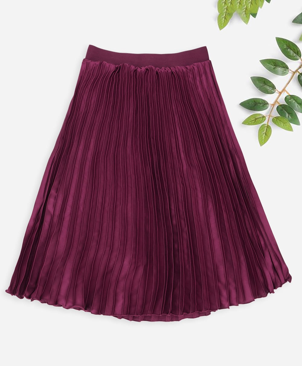 Pantaloons Junior Woven Pleated Detailed Striped Skirt - Maroon-picture-28