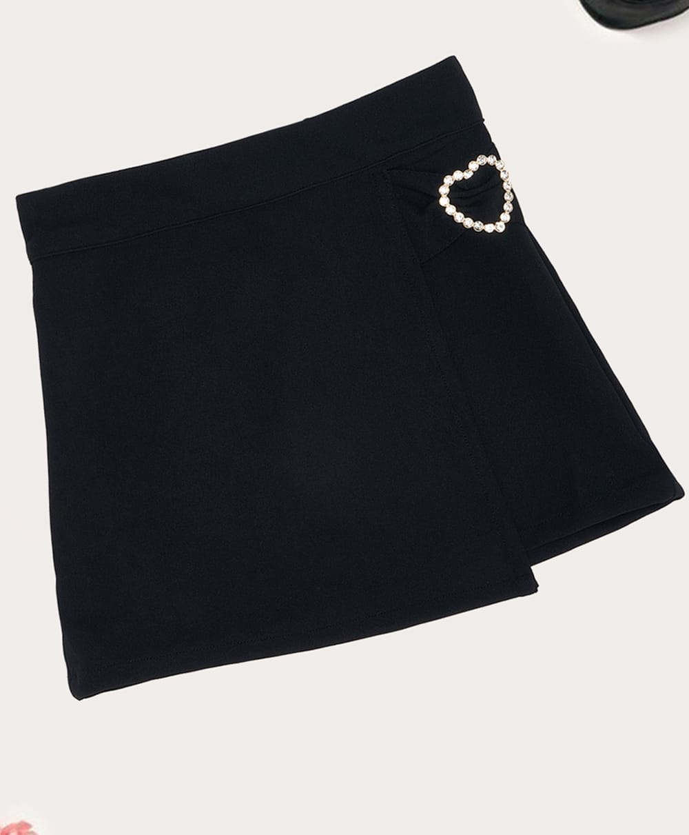 Pantaloons Junior Knit Heart Shaped Stones Embellished Skirt - Black-picture-14