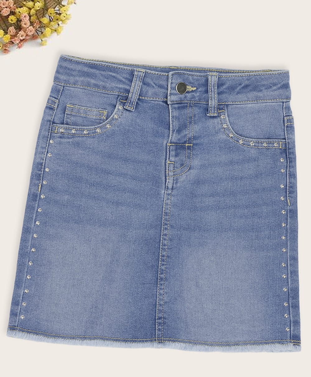 Pantaloons Junior Denim Stones Embellished Skirt - Blue-image-16