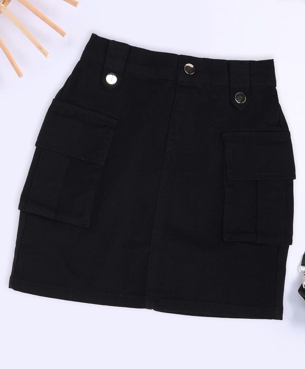 Pantaloons Junior Cotton Woven Solid Skirt - Black-image-15