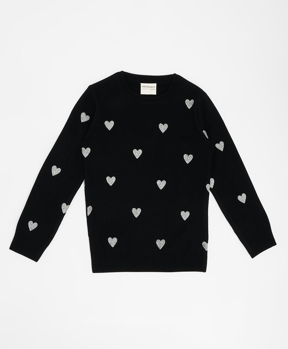 Pantaloons Junior Knit Full Sleeves Hearts Glitter Designed Sweater - Black-picture-28