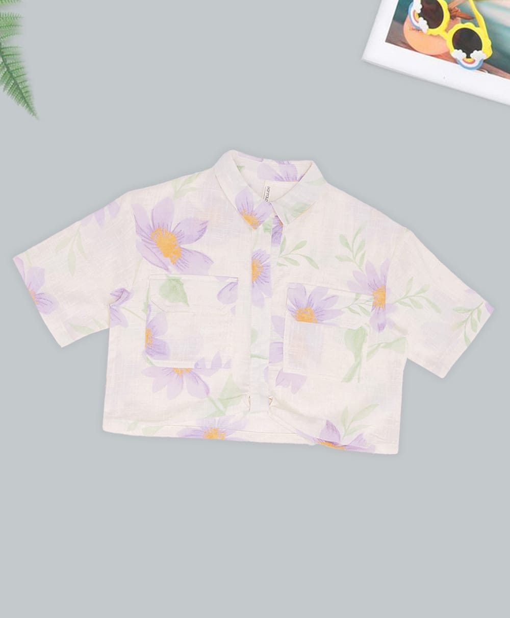 Pantaloons Junior Viscose Rayon Woven Half Sleeves Floral Printed Shirt Style Top - Off White-picture-23