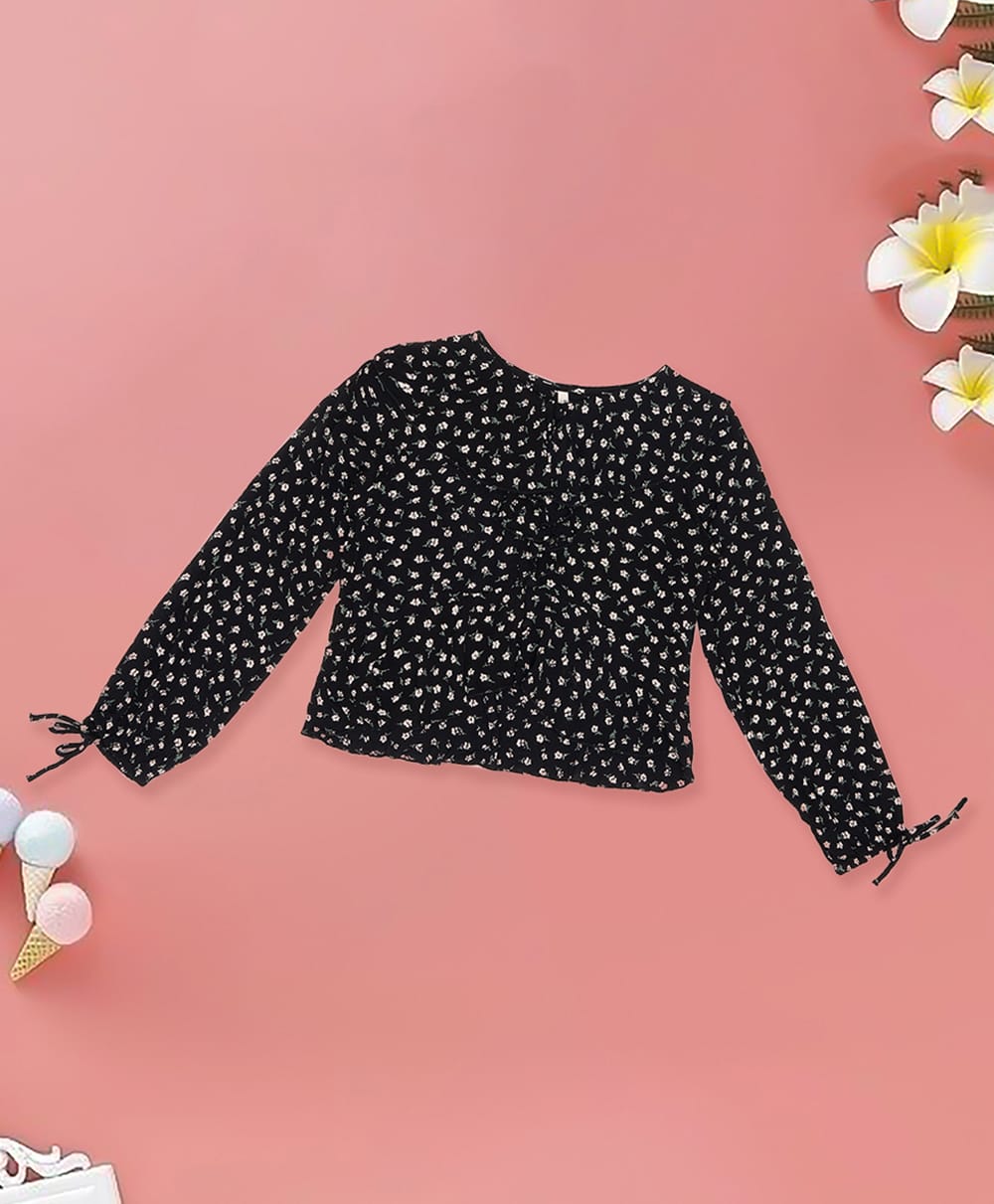 Pantaloons Junior Rayon Woven Full Sleeves Floral Printed Top - Black-picture-22