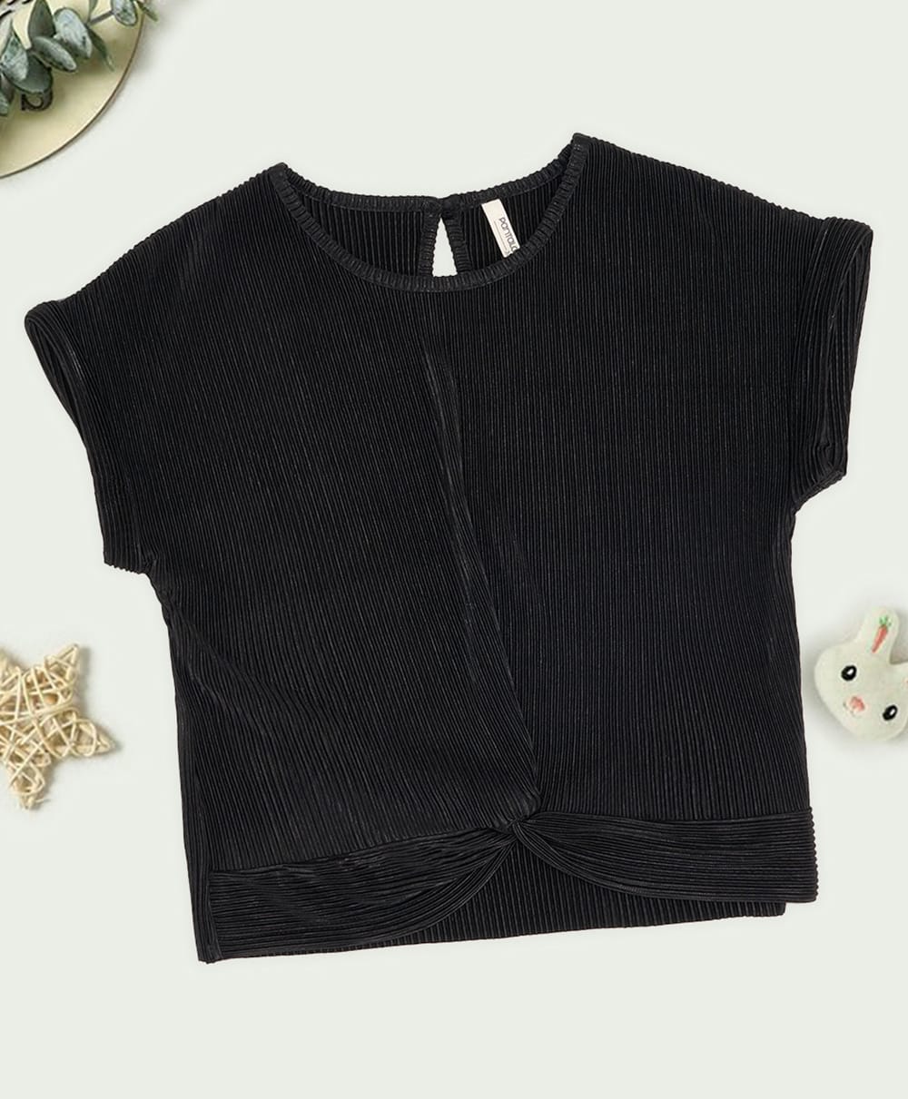 Pantaloons Junior Knit Half Sleeves Ribbed Top - Black-image-15
