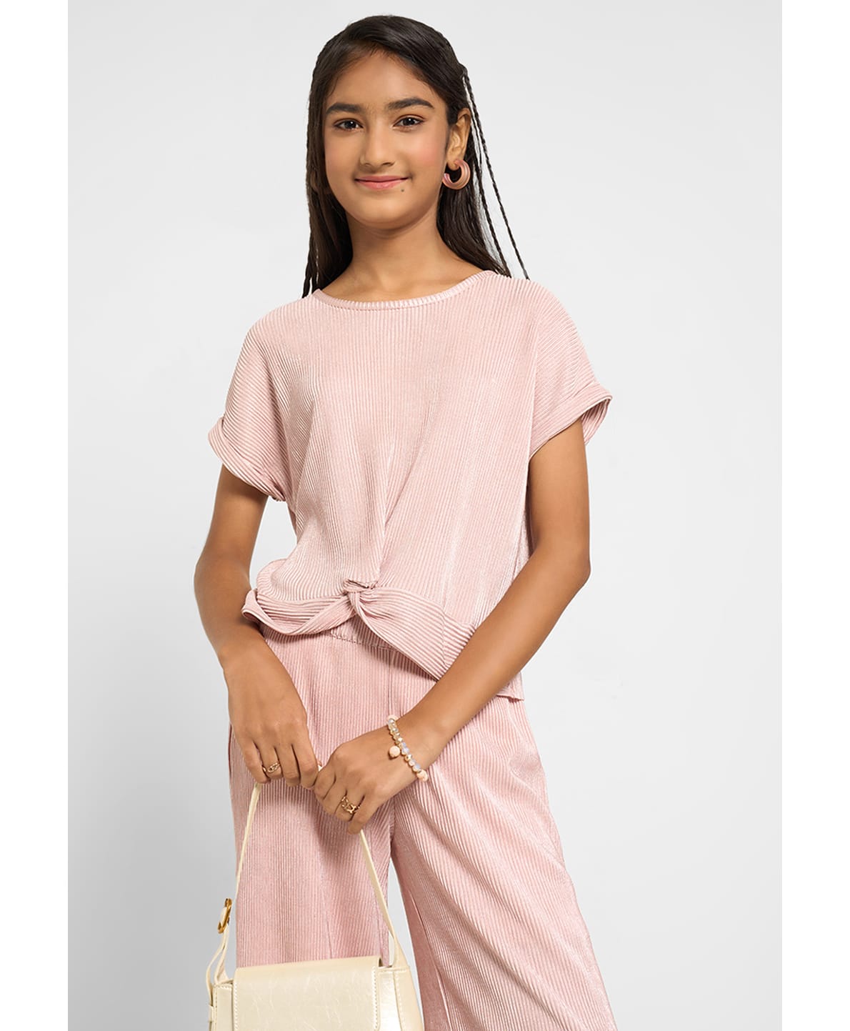 Pantaloons Junior Knit Half Sleeves Ribbed Top - Pink-picture-24