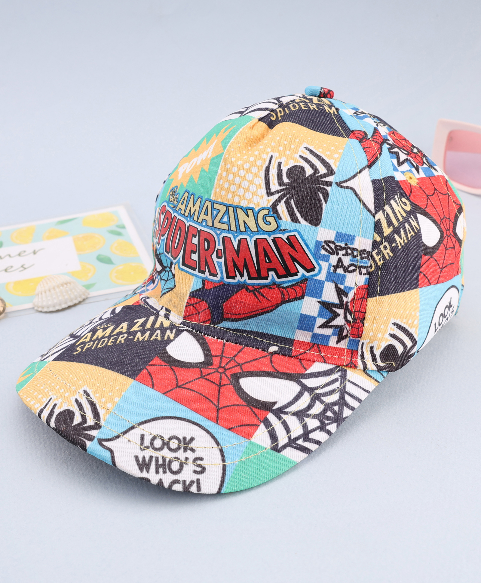 Babyhug Marvel Cotton Woven Summer Cap With Spider-Man Print Multicolor - Diameter 12 cm-image-8