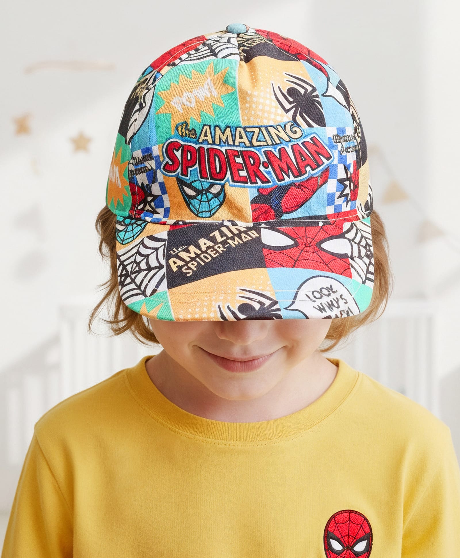 Babyhug Marvel Cotton Woven Summer Cap With Spider-Man Print Multicolor - Diameter 13 cm