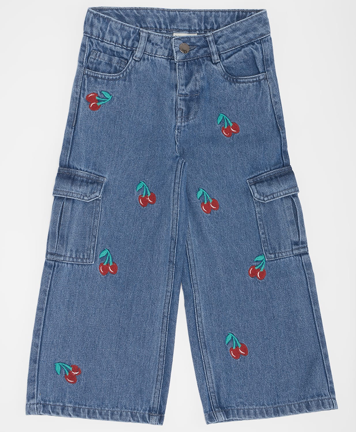 Pantaloons Junior Cotton Denim Cherry Embroidered Jeans - Blue-picture-25