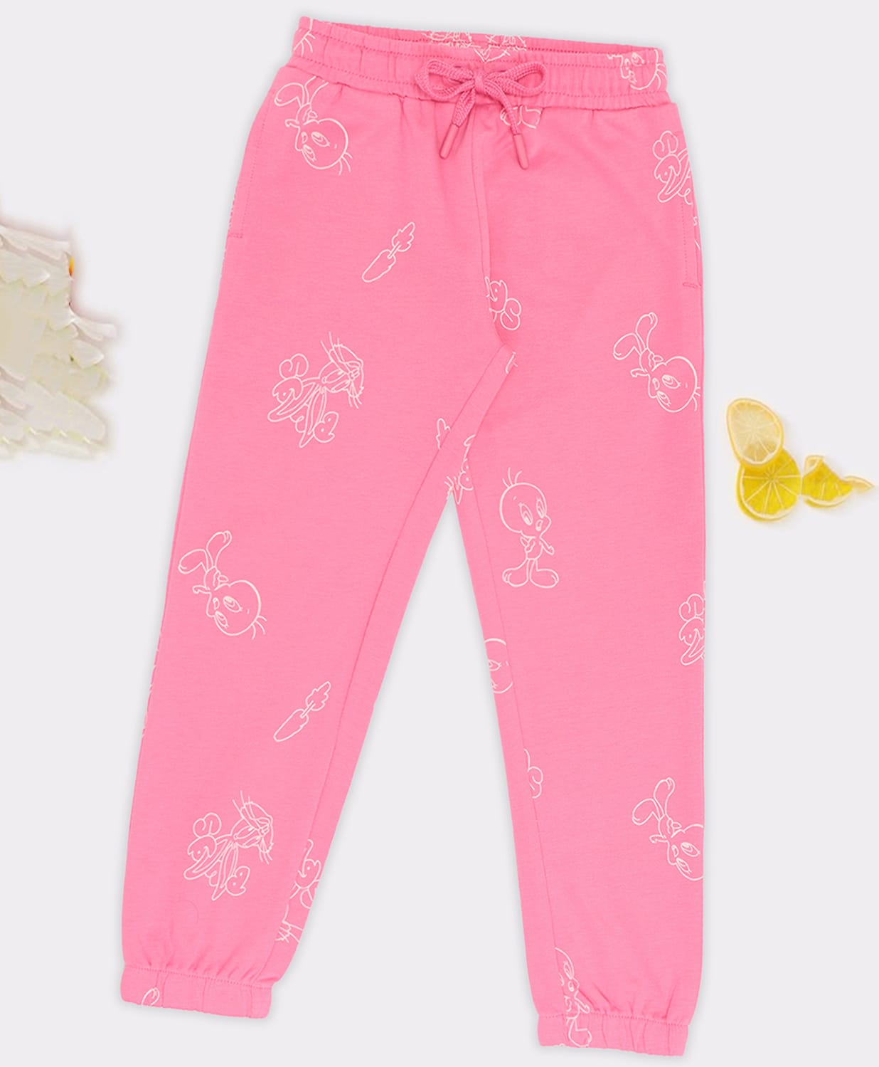 Pantaloons Junior Cotton Knit Warner Bros Looney Tunes Featuring Characters Printed Joggers - Pink-picture-22