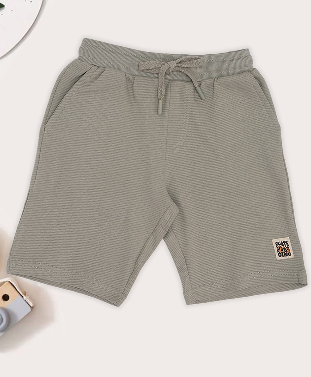 Pantaloons Junior Cotton Knit Skateboarding Text Patch Detailed Shorts - Olive Green-picture-21