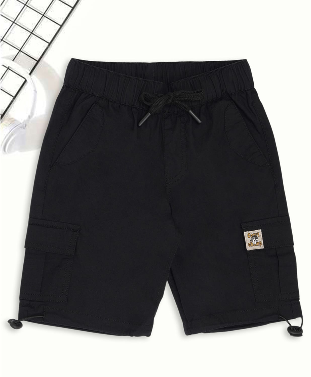 Pantaloons Junior Cotton Woven Court Champ Text Patch Detailed Shorts - Black-image-20